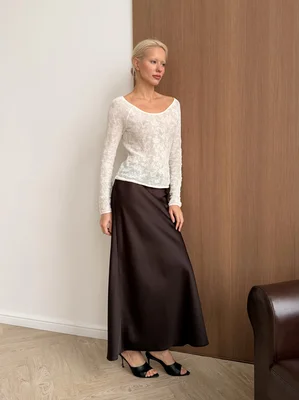 Юбка из плотного армани-шёлка в шоколадном оттенке